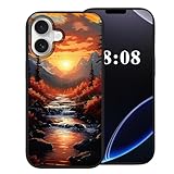 NLZQTTBD for iPhone 16 Case,Black TPU Soft Silicone Shockproof Protection Cover Phone Case for iPhone 16 6.1'，Valley Sunset Stream