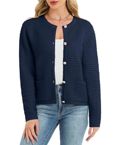 Hody Lovy Women's Knit Cardigan Sweaters Casual Long Sleeve Open Front Button Down Trendy Jackets Outerwear