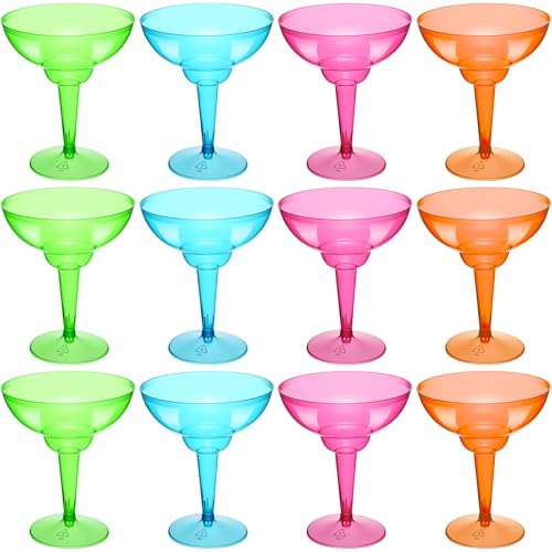 ywmigl 12 Pcs Plastic Margarita Glasses 12 oz Margarita Cups Mexican Theme Party Decorations Martini Glasses Bulk Cocktail Glass for Wedding Mexican Theme Carnivals (Multicolor)