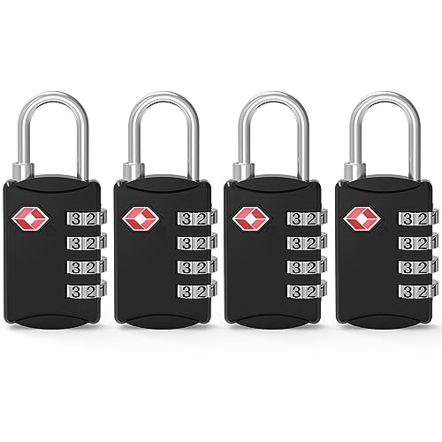 Diyife TSA Luggage Locks, [Updated Version][4 Packs] 4-Digit Security Padlock, Combination Padlocks, Code Lock for Travel Suitcases Luggage Bag Case etc. Black
