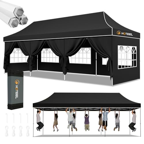 Hoteel 10x30 Pop Up Canopy Heavy Duty with 8 Sidewalls, Waterproof Outdoor Event Tents, Easy Set-up Instant Tent with Hand Bag, Rope & Nail, Hexagonal Leg (1-Year Warranty,Upgrade)