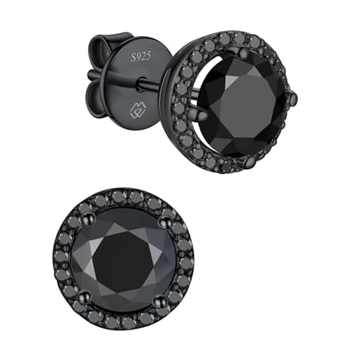 MomentWish Black Moissanite Stud Earrings, Moissanite Earrings for Women Men, D Color VVS1 Simulated Diamond 925 Sterling Silver Solitaire/Halo Studs 1 Carat-(0.5ct*2)-5mm 01 Unisex Design