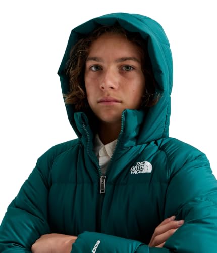 Image of The North Face Teen North Down Fleece-Lined Short Parka | 600 Fill Waterfowl Down, Water Repellent, Insulated Hood, & Pockets, Pacific Teal, X-Large