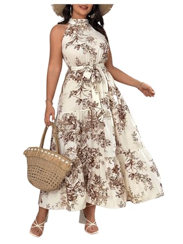 Image of Floerns Women's Plus Size Boho Sleeveless Halter Neck Tie Back A Line Long Dress