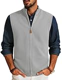 PJ PAUL JONES Mens Sweater Vest Zip Up Knitted Vest Sweater Stand Collar Sleeveless Sweater Vest for Work Light Grey