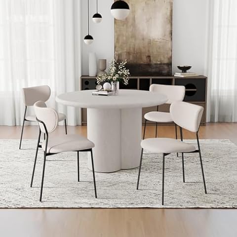 KithKasa Modern Beige Dining Chairs Set of 4, Water Resistant Fabric Kitchen Chairs with Curved Backrest, Upholstered Dining Room Chairs for Vanity, Living Room Cover