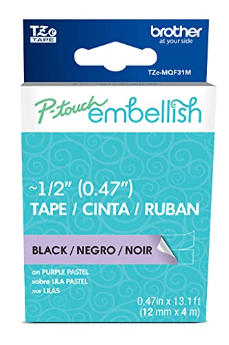 Image of Brother P-Touch Embellish Black Print on Pastel Purple Tape TZEMQF31M - ~ inch Wide x 13.1' Long for use with P-Touch Embellish Ribbon & Tape Printer