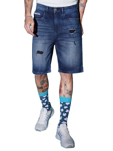 Image of The Indian Garage Co Men Regular Fit Solid Mid-Rise Denim Shorts