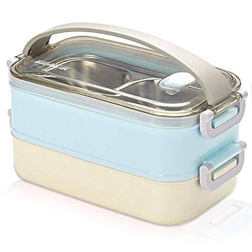 Gresunny 2 strati lunch box impilabile porta pranzo termica a prova di perdita scatola pranzo coibentato portatile bento box acciaio inox contenitori alimentari per ufficio scolastico 1.6L Blu