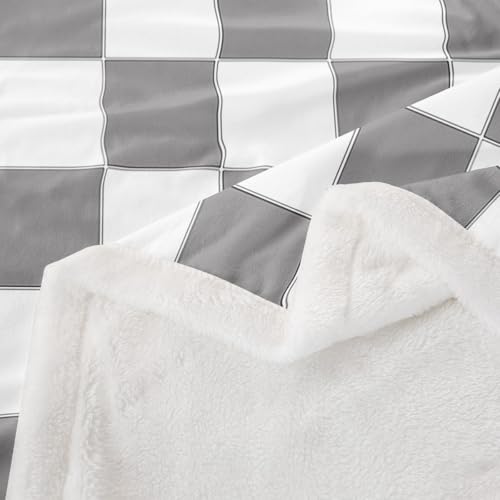 Image of Erosebridal Gray Checkered Sherpa Blanket Queen 90 inchX90 inch White Grey Checkerboard Grid Fleece Bed Blanket,Geometric Buffalo Plaid Throw Blanket for Kids Boys Teen Adults Men Gingham Fuzzy Blanket