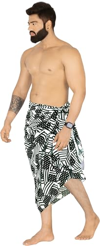 LA LEELA Men's Patriotic 4th of July American Flag Summer Sarong Swim Trunk Long Beach Pareo Wrap3