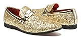 Men Loafer Metallic Textured Slip-on Glitter Sequins Fashion Wedding Dress Shoes Golden (Gold, Adult, Men, 10, Numeric, US Footwear Size System, Medium)