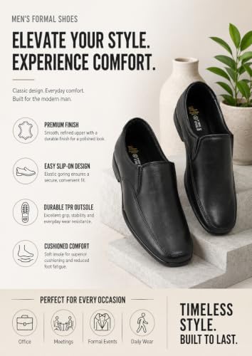 Image of Formal Leather Slipon Shoe for Men | Premium Office Party Footwear (Black)