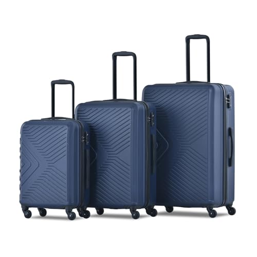 Navy 3 Piece Lightweight Luggage Set - ABS Hard Shell Suitcases with Lock and Smooth Wheels (20/24/28 inches)3