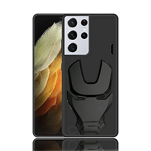 Image of COVERLY Official 3D Touch Feel Trending Real Hero Avengers Logo Mask Soft Rugged Grip TPU Iron Man Super Power Cartoon Movie Silicone Matte Strong Back Cover for Samsung Galaxy S21 Ultra -Black