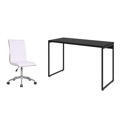 Conjunto de Mesa Studio Preta 120 cm com Cadeira de Escritório Secretária Giratória Marilyn Branca
