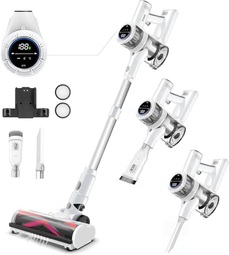 VYKLO Cordless Vacuum Cleaner, 600W 45KPA 70Mins Smart Stick Vacuum Cleaners for Home with Charging Dock Station, Anti-Tangle Wireless Vacuum, Rechargeable Cordless Vacuum Pet Hair/Carpet/Hard Floor