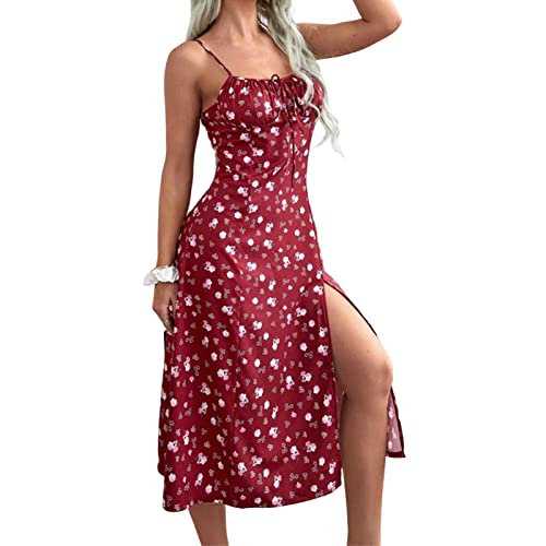 Vestido De Verano Todo Partido Split Vestido De Verano Cintura Apretada Estilo Joven Rojo L Cover