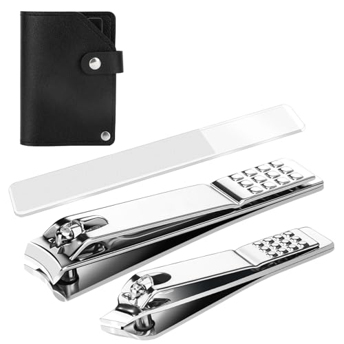 Euqvunn 3 Pcs Nagelknipser Set für dicke Nägel Nagelzwicker Fußnägel Fingernagel Knipser mit Nagelfeile und Abgewinkeltem Fußnagelknipser Kohlenstoffstahl Nail Clipper für Senioren Männer Frauen