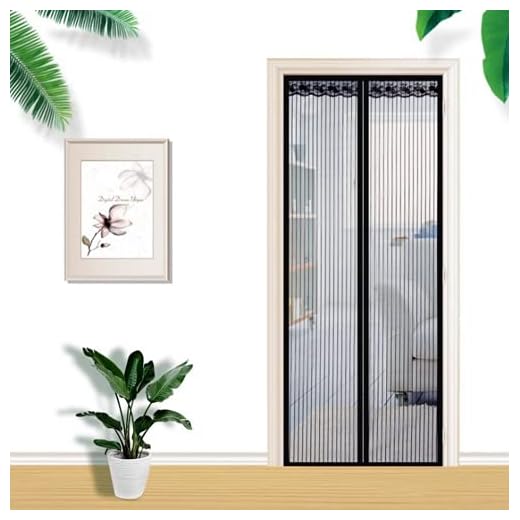 JGHF Myggnät gardin magnet dörr nät insekt sand flugnät med magnetnät på dörren siktmagnet värme (svart, 120 x 210 cm)