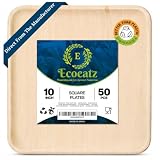 ECOEATZ Palmblatt-Teller, quadratisch, 25,4 cm, 50 Stück, für Abendessen und Vorspeisen, Einweg-Holzteller, umweltfreundlicher Bambusteller für Hochzeiten, Partys, Picknicks, Großpackung