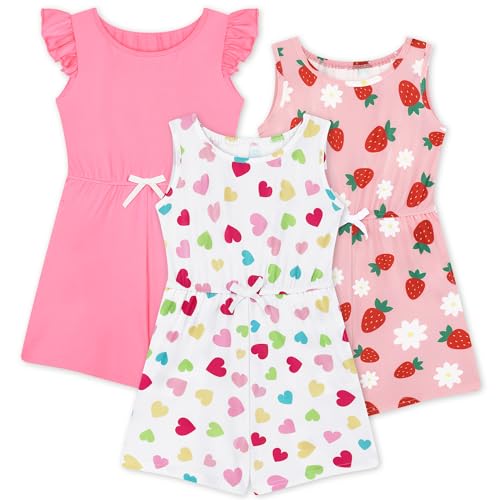 Resinta Girls Jumpsuit Set – 2 or 3 Pack Summer Romper Shorts with Elastic Waist & Pocket, One‑Piece Outfit for Ages 4‑12