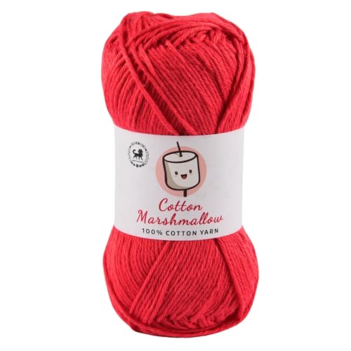 Image of NESTNHAVEN Cotton Marshmallow 100% Cotton Yarn - (50 g, 130 m) - Luxury Yarn for Crochet, Amigurumi, Embroidery, Toys, Garments, Flowers and Hobby Projects (Red)