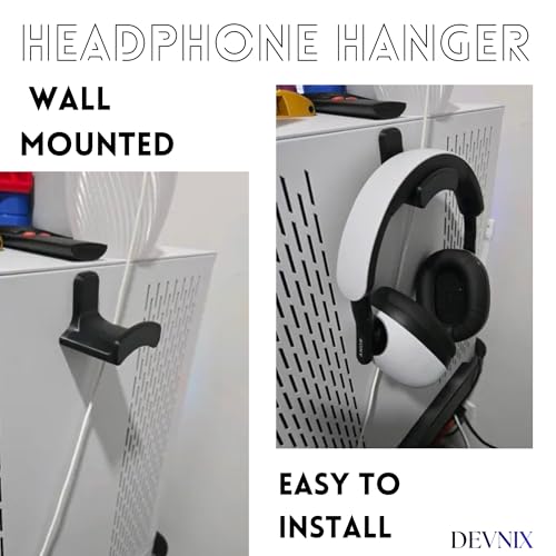 Image of Headphone Wall Mount Holder or Hanger- Universal Headset Holder for Home, Office & Gaming Setup | Space-Saving, Heavy-Duty Plastic Wall Hanger (Black) (Curve, 2, Count)