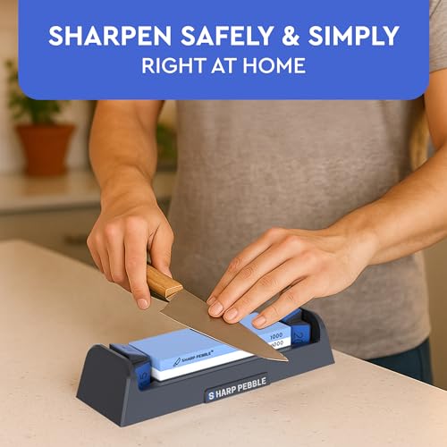 Image of Sharp Pebble Complete Whetstone Knife Sharpening System - 1000 /6000 Grit Wet Stone Sharpener Kit with Built-In Angle Guides (15 /17 /20 /22) - Beginner-Friendly
