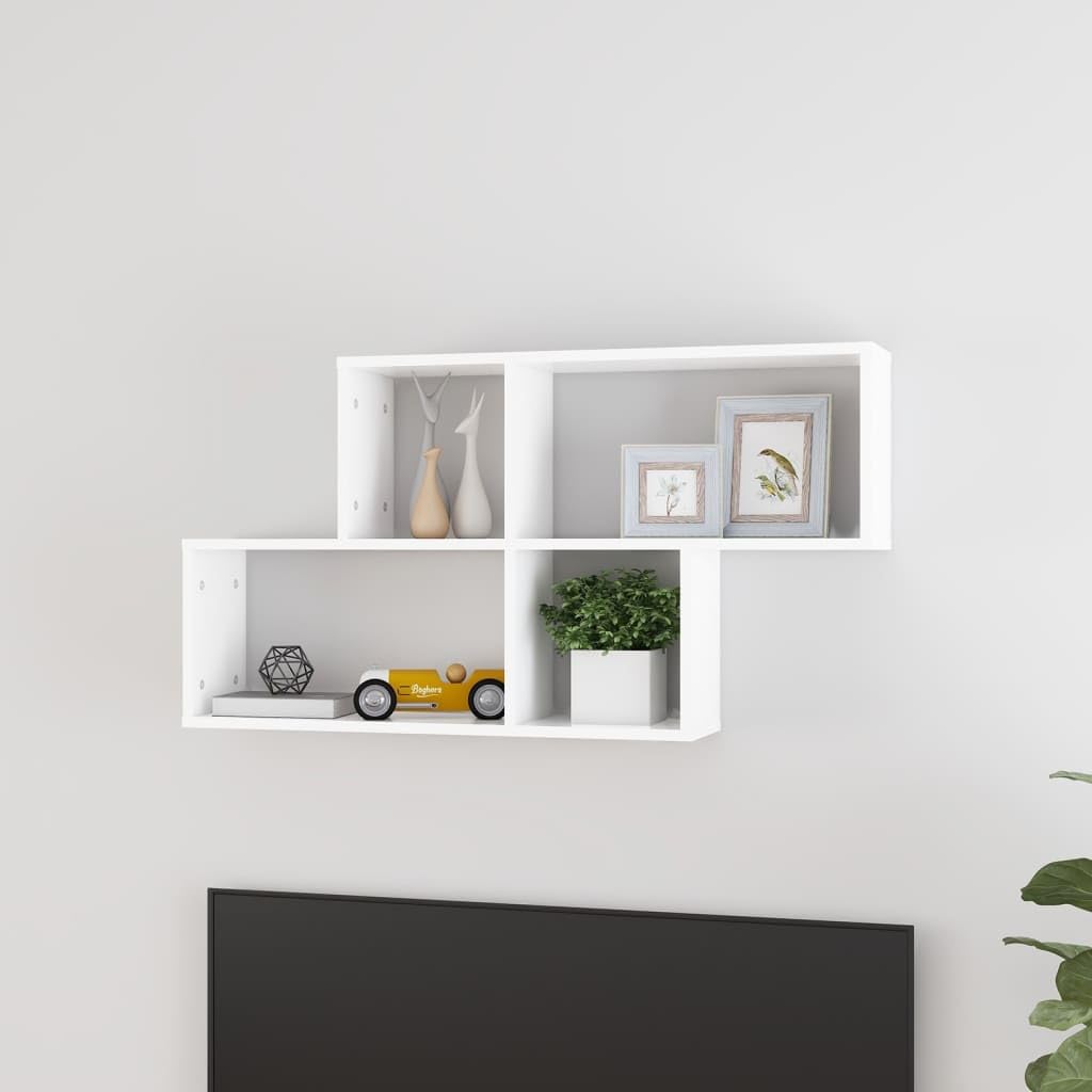 Mensola da parete in legno bianco, 100 x 18 x 53 cm, libreria da parete, mensola angolare da parete, sottile per soggiorno, camera da letto