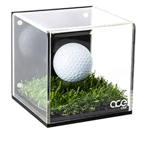 Golf Ball Display Case with Turf and Magnetic Card/Picture Slot – Acrylic Glass Hole in One Golf Ball Display Case – Golf Ball Display for Enthusiasts