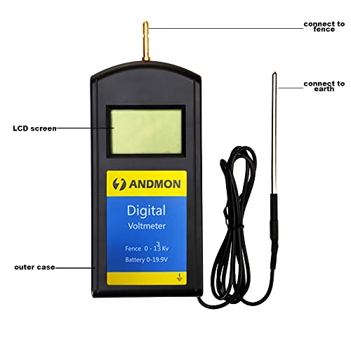 Image of Andmon Electric Fence Tester Battery Testing Digital Electric Fence Voltage Tester Testing Range 250 to19900V LCD Voltage Detector Gardening Tools