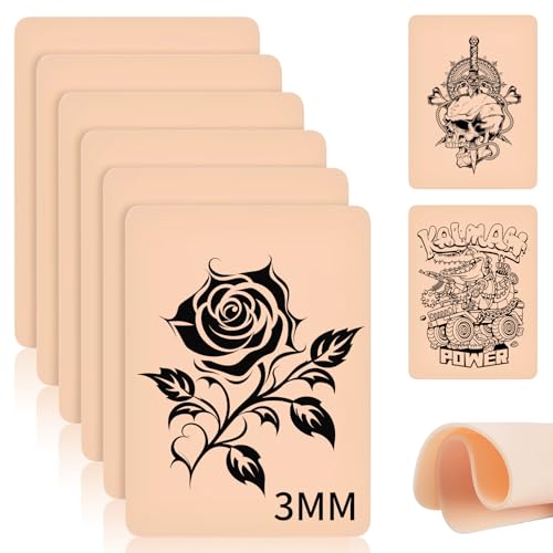 6PCS Piel Sintética Tatuaje 3mm, 20x15cm Silicona Piel Falsa de Tatuaje, Falsa de Doble Cara para Practicar Tatuajes para Principiantes y Artistas del Tatuaje