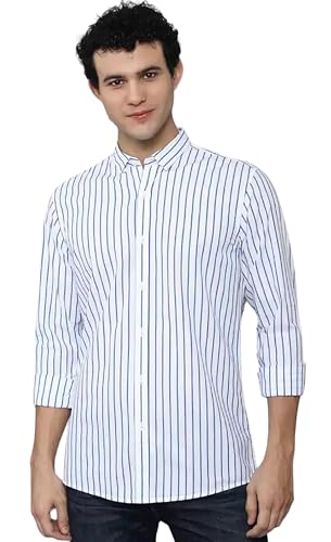 Image of U TURN Men's Casual Printed Striped Stylish Formal Shirt for Men | Cotton Mix 220 GSM