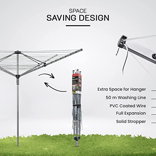 Heavy Duty Rotary Washing Line Outdoor, 4 Arm 50M Washing Line Rotary with Peg Bag, Metal Ground Spike, and Cover Included, Rotary Clothes Lines for Outside, Whirlygig Clothes Airer Outdoor - Image 9