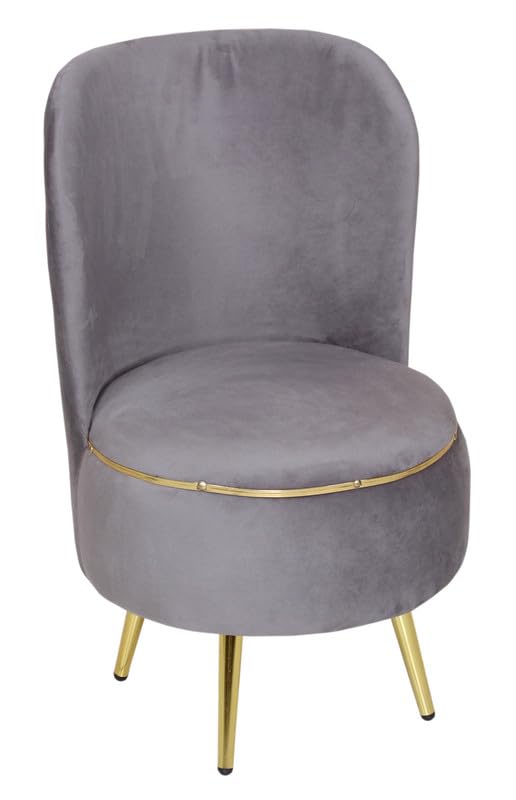 Image of Ottoman for Living Room, Velvet Round Foot Rest Stool, Metal Legs Chair for Sitting, Puffy for Bedroom & Makeup Room Decor | Chair (18 inchx18 inchx32 inch), Puffy (16 inchx16 inchx17 inch) | (Combo-Grey)