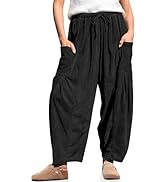 TARSE Womens Corduroy Pants Barrel Casual Loose Baggy Drawstring Wide Leg Palazzo Harem Pants wit...