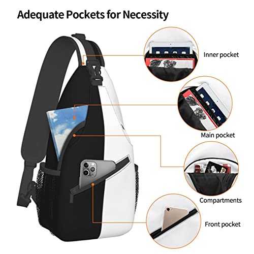 Black and White Sling Bag Crossbody Backpack,Casual Gym Bag Travel Bag Outdoor Hiking Daypack for Men Women4