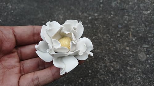 Image of Ceramic Flower Wall Art Decor, Artificial Flower Wall Sculpture,Handmade Ceramic Flowers for Home,Hallway,Living Room, Kitchen,Bathroom (White, Peony, 2.76 inch)