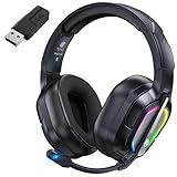 Fachixy FC200 Foldable Wireless Gaming Headset with Mic - 2.4GHz USB & Bluetooth Headphones With 50Hrs Battery Life, for PS5/PS4/PC/Mac/Switch - Black