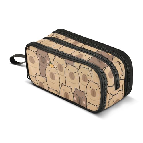 Image of Cute Capybara with Orange Pencil Case Box Boys Girls Large Pencil Pouch Zipper Compartments Big Capacity Stationery Pen Bag Organizer for Kids Teens Adults School Office