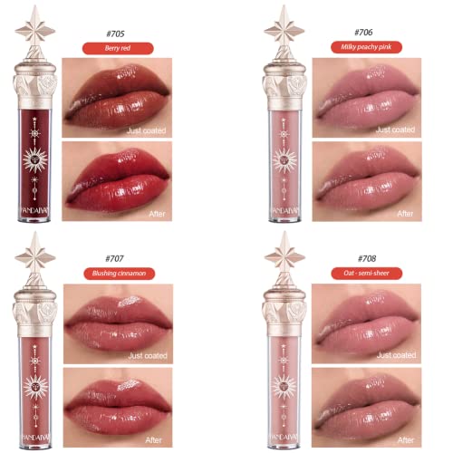 Pakivs 8Pcs Mirror Water Gloss Lip Gloss Set Glass Lip Dense Moisturizing Lip Stain Lip Glaze Lipstick Star Stick Design #TOP2