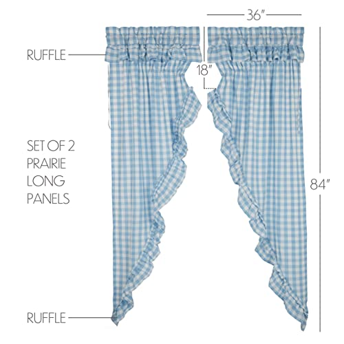 VHC-Brands-Annie-Blue-Buffalo-Check-Farmhouse-Ruffled-Prairie-Long-Panel-Curtain-Set-84x36x19 VHC Brands Annie Blue Buffalo Check Farmhouse Ruffled Prairie Long Panel Curtain Set 84x36x19