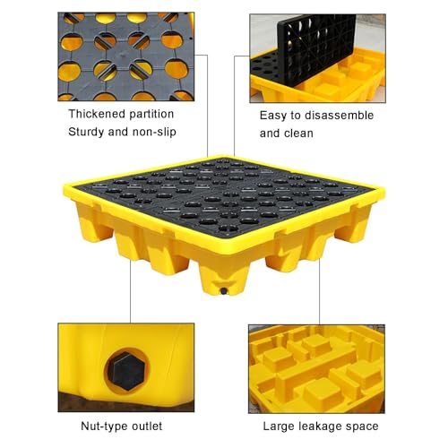 Modular Spill Containment Pallet - Stackable Tray with Drain Outlet for Industrial Leak Control(25.8x14.2x4.7in)