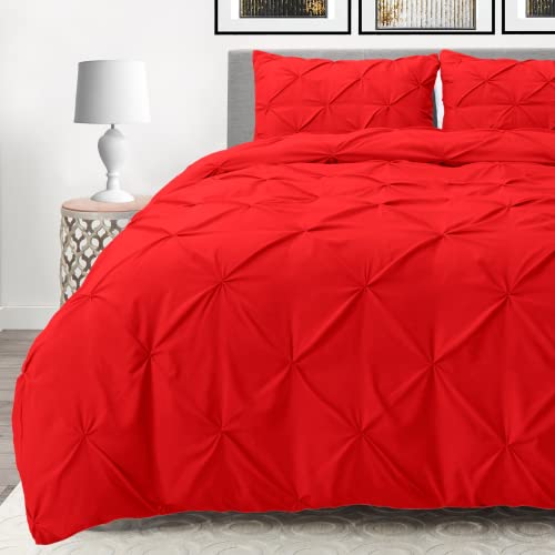 Image of Nestl Twin Comforter Set Pinch Pleat Comforter, Bedding Comforter Sets, Comforter Set for Twin Bed, Pintuck Comforter Set Twin /Twin XL Size, Down Comforter with 1 Pillow Sham, 2-Piece - Cherry Red