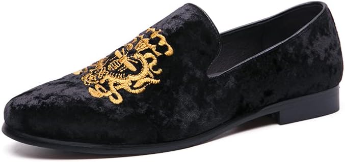 Men’s Luxury Velvet Penny Loafers Shoes Embroidery Suede Dress Loafers Daily Boats Shoes for Party Wedding Prom Size 38-47