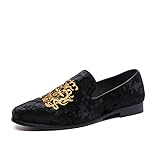 Men's Luxury Velvet Penny Loafers Shoes Embroidery Suede Dress Loafers Daily Boats Shoes for Party Wedding Prom Size 38-47 (10,Black)
