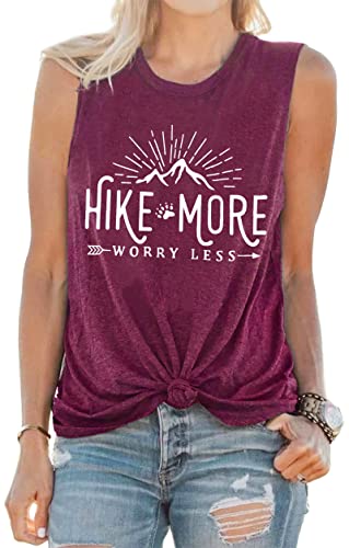 Maihun Hike Tank Tops Women Summer Athletic Sleeveless Hike More Mountain Graphic Tee Shirts Vacation Camping Vest Purple #TOP2