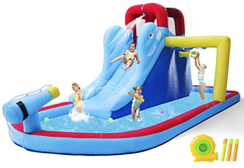 JOYLDIAS Inflatable Bounce House, Water Slide Bouncer Playhouse Castle w/Splash Pool, Climbing Wall, Basketball Hoop & Carry Bag, 480W Air Blower for Kids Backyard Indoor Outdoor Use, Free Water Gun - image 1