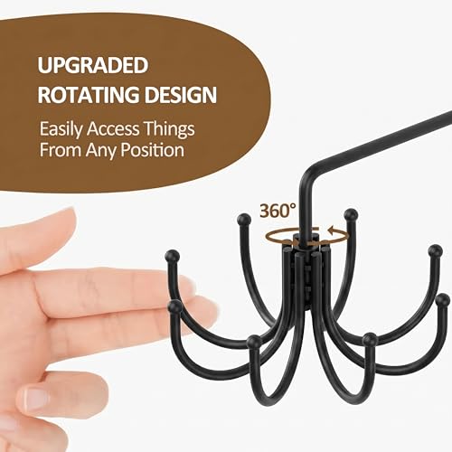 Image of ZEDODIER Kitchen Cooking Utensil Holder, 360 Rotating Kitchen Hooks for Hanging Utensils, Heavy Duty Metal Utensil Rack with 8 Storage Capacity for Utensil, Towel, Pot, Glove, Aprons, Black